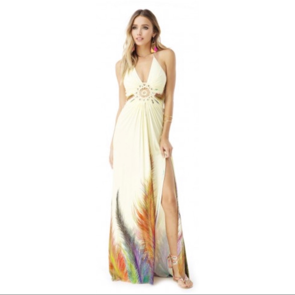 VARFOLOMEI FEATHER PRINT MAXI DRESS (NWT)
